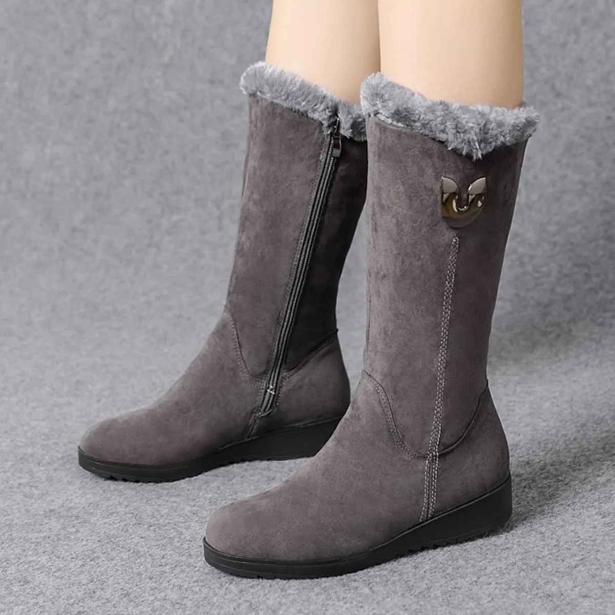 TangDao Women’s Winter Snow Boots With Zipper Comfortable Fur Lined Warm Boots Non-Slip Outdoor Mid Calf Snow Boots