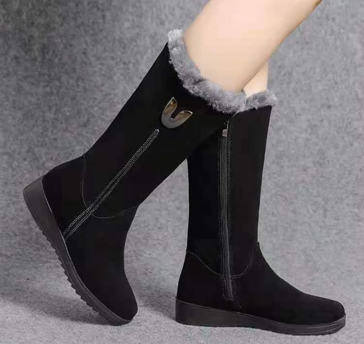 TangDao Women’s Winter Snow Boots With Zipper Comfortable Fur Lined Warm Boots Non-Slip Outdoor Mid Calf Snow Boots