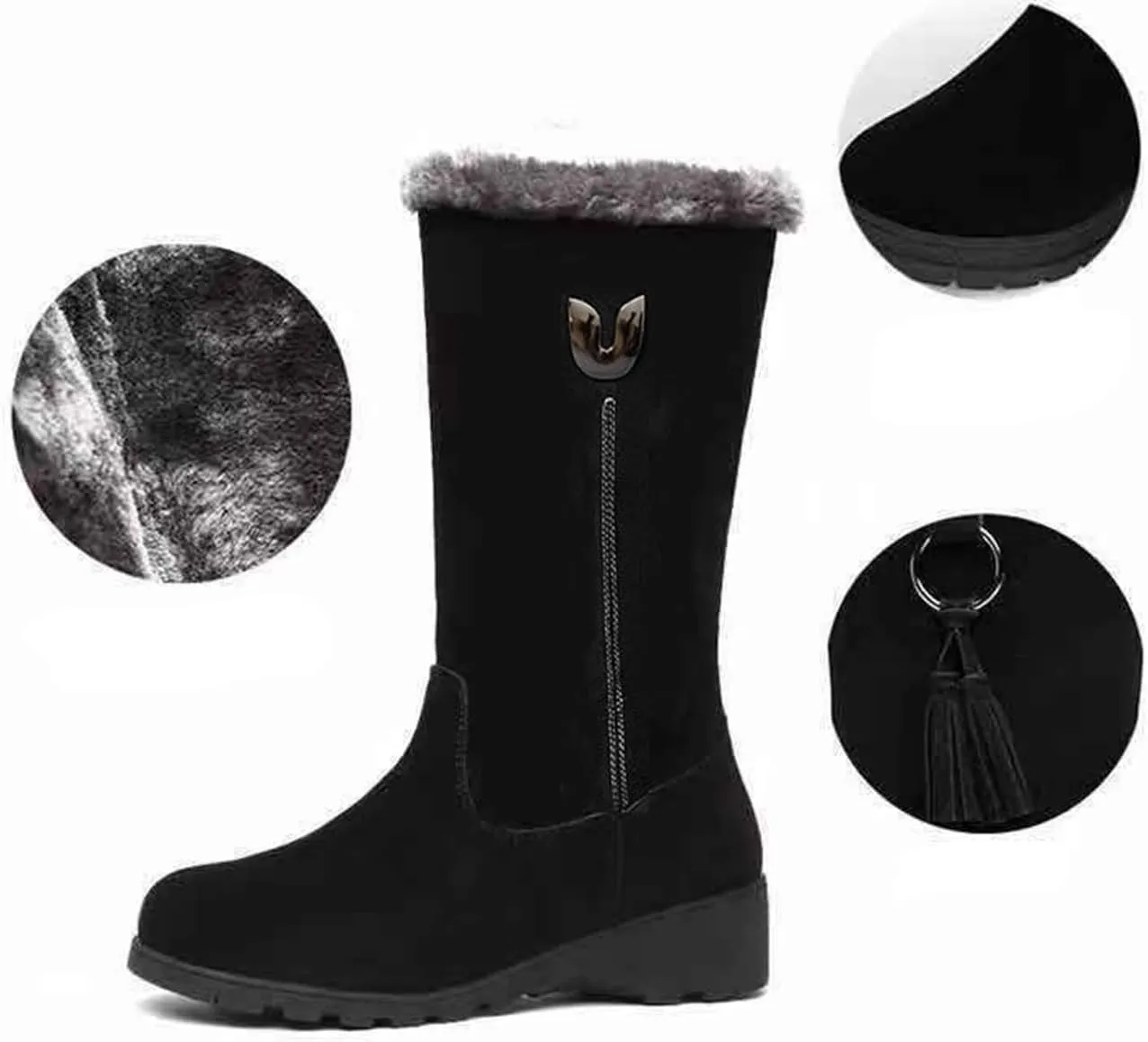 TangDao Women’s Winter Snow Boots With Zipper Comfortable Fur Lined Warm Boots Non-Slip Outdoor Mid Calf Snow Boots