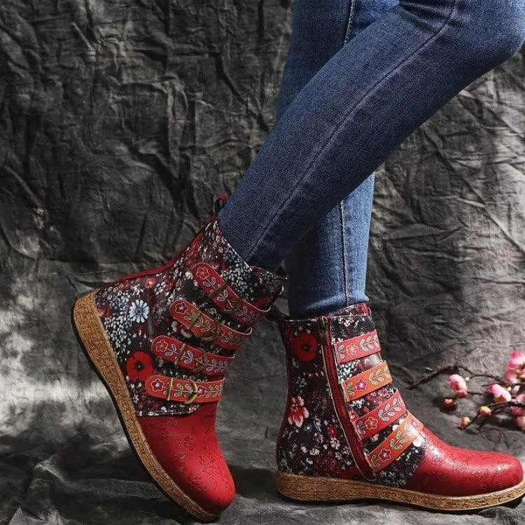 UOQAPRE Christmas Women's Mid Calf Cowboy Boots Cowgirl Wide Retro Western Shoes Wedge Chunky Platform Zip Booties for Women