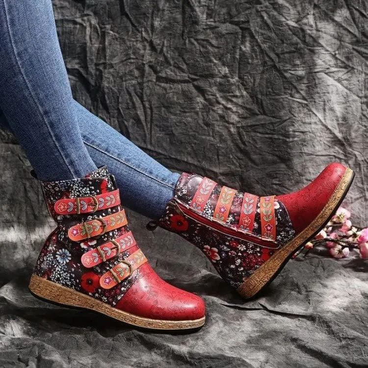 UOQAPRE Christmas Women's Mid Calf Cowboy Boots Cowgirl Wide Retro Western Shoes Wedge Chunky Platform Zip Booties for Women