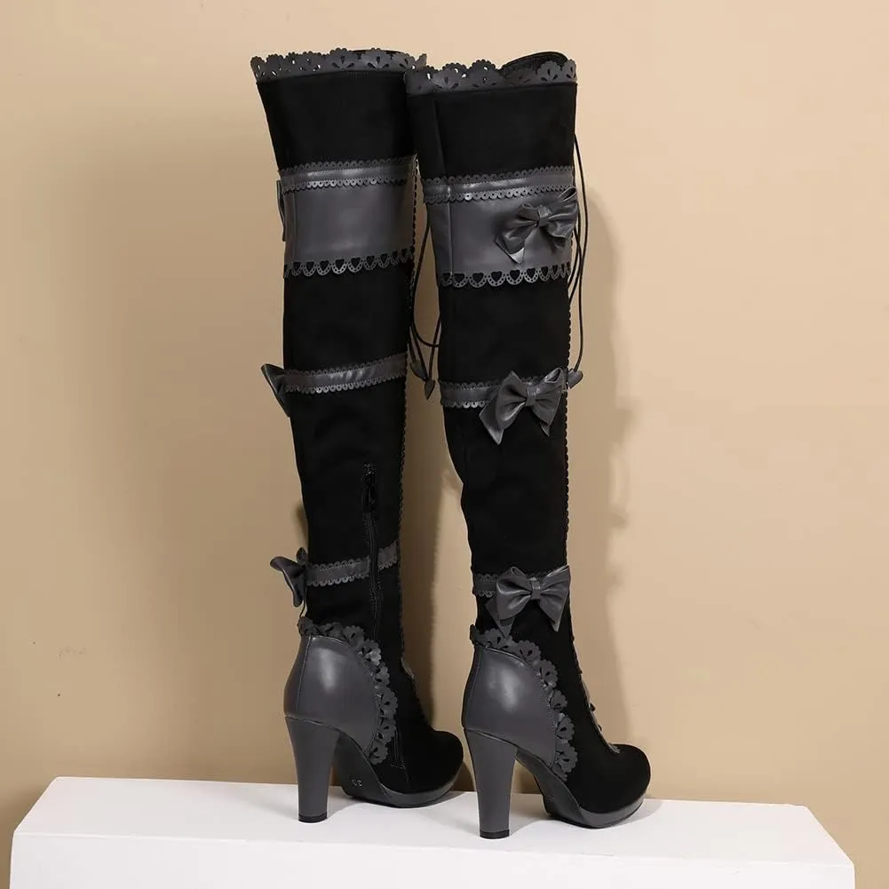 VOMIRA Mid Calf Boots Retro Pointed Toe Kitten Heel Lace Up Witch Costume Boots Black Leather High Heel Ankle Boots