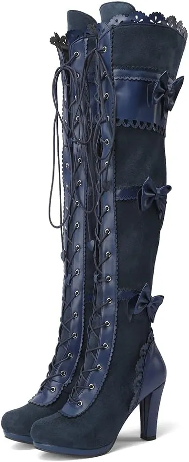 VOMIRA Mid Calf Boots Retro Pointed Toe Kitten Heel Lace Up Witch Costume Boots Black Leather High Heel Ankle Boots