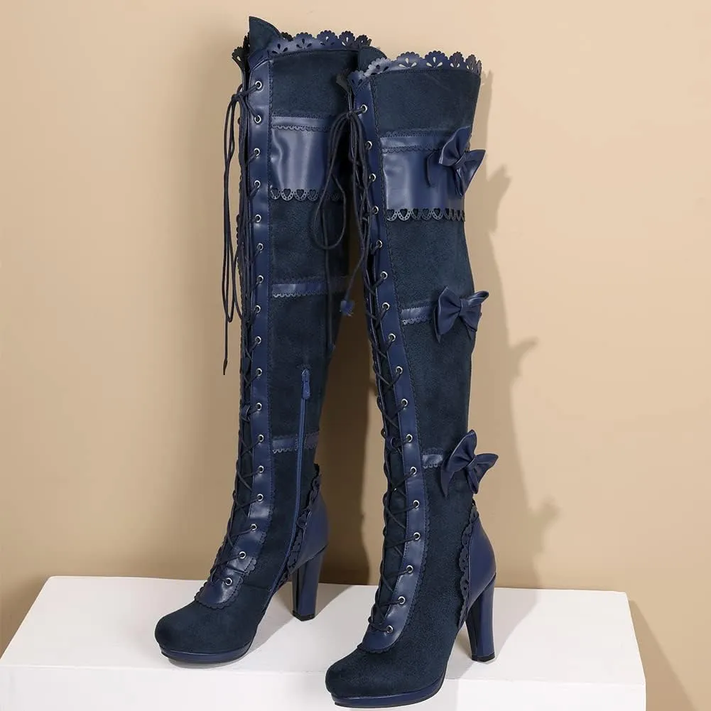 VOMIRA Mid Calf Boots Retro Pointed Toe Kitten Heel Lace Up Witch Costume Boots Black Leather High Heel Ankle Boots