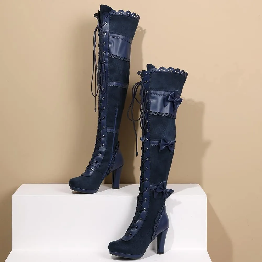 VOMIRA Mid Calf Boots Retro Pointed Toe Kitten Heel Lace Up Witch Costume Boots Black Leather High Heel Ankle Boots