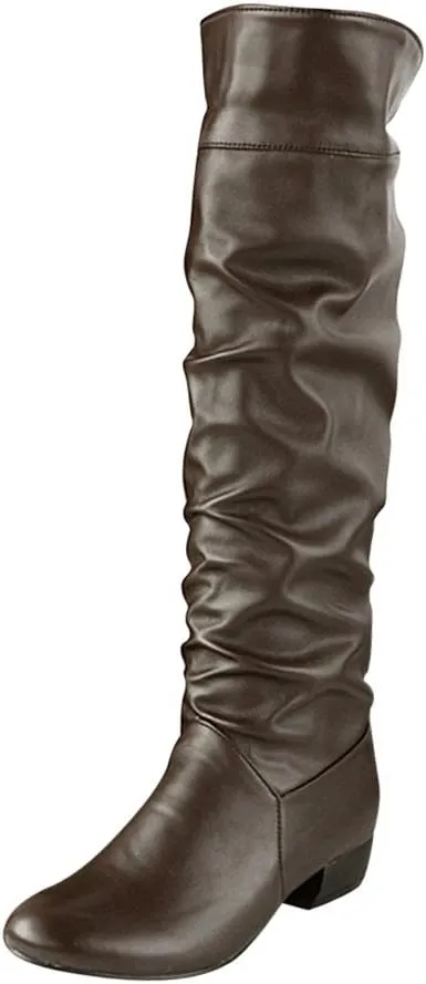 Women Knee High Boots Tall Slouch Boots with Inside Zipper Comfortable Boots Suede Slouch Flat Boots for Women