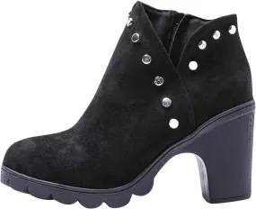 Women's Ankle Boots Fall Winter Fashion Rivet Decor Side Zipper Round Toe Chunky High Heel Mid-Calf Booties Shoes