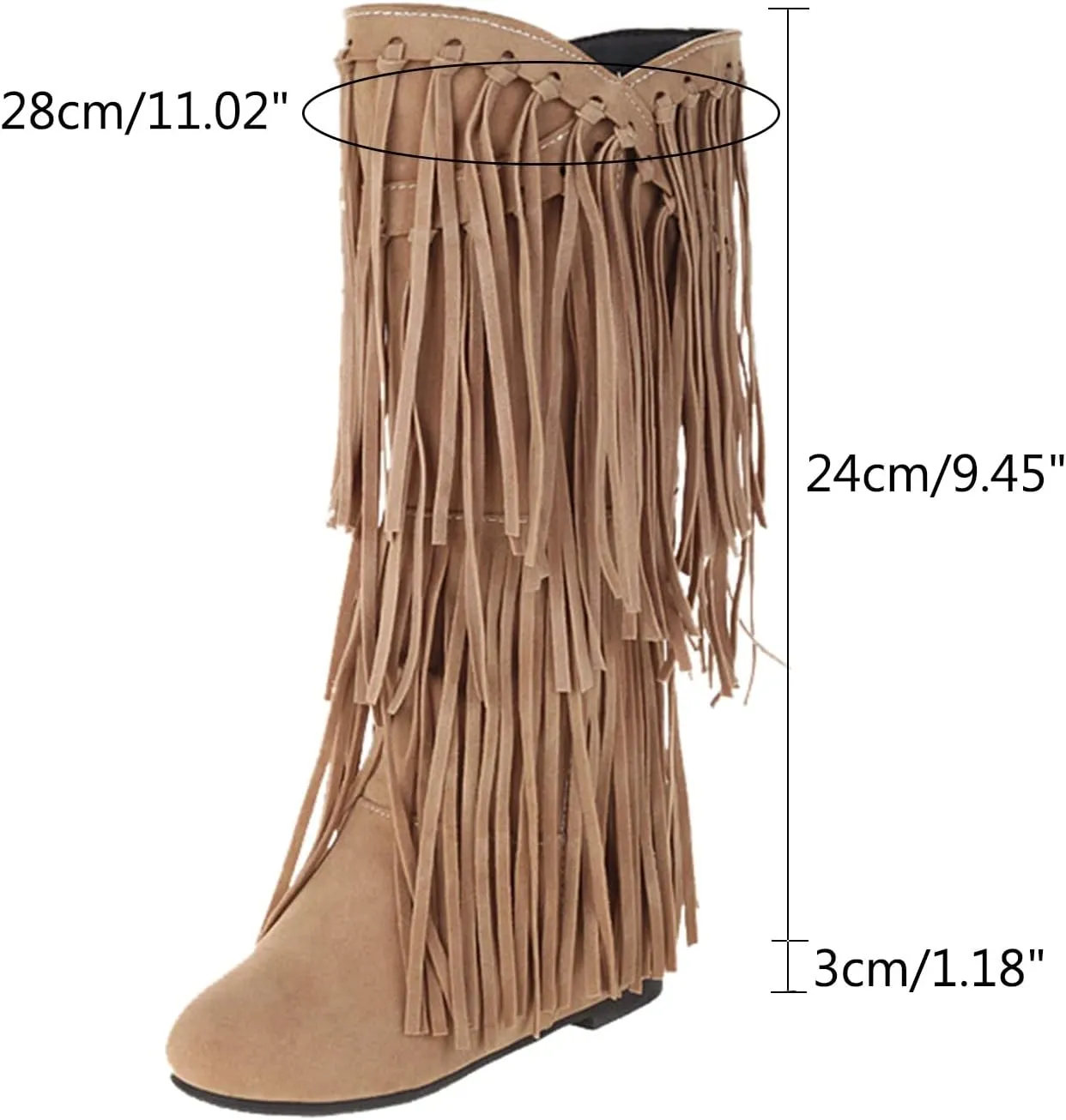 Women's Cowgirl Boots Classic Fringe Flat Heel Boots Fashion Western Cowboy Boots Mid Calf Round Toe Boots