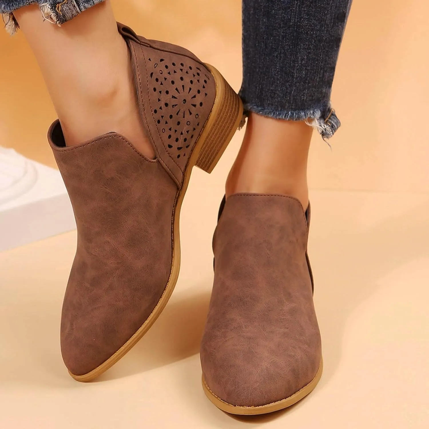 Women's Fashion Riding Ankle Boots Comfortable Casual Boots Embroidered Rainbow Side Heel Patch Low Chunky Heel