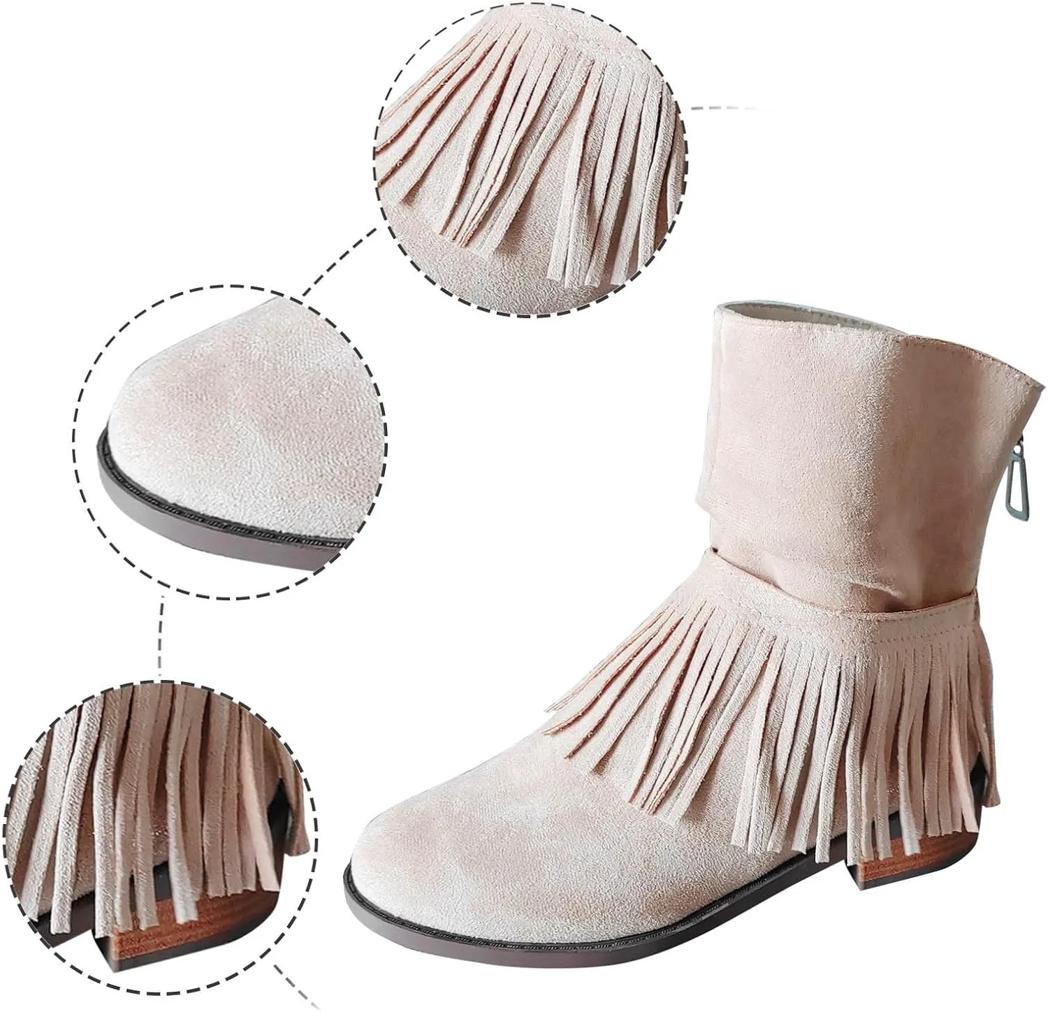 Women's Fringe Boot Slouch Boots Moccasin Ankle Boots Vintage Western Boots Flats Cowboy Boots Round Toe Slip On Boot