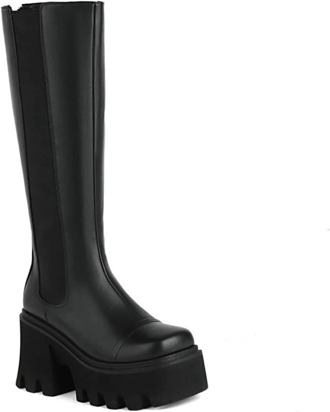 Womens High Platform Knee High Boots Mid Calf Chunky High Heel Side Zip Knight Boots