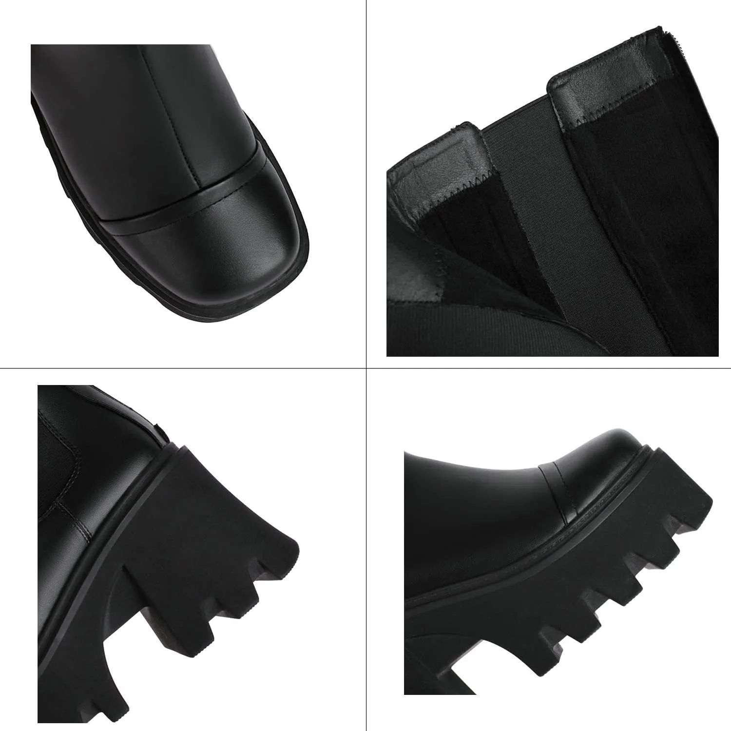 Womens High Platform Knee High Boots Mid Calf Chunky High Heel Side Zip Knight Boots