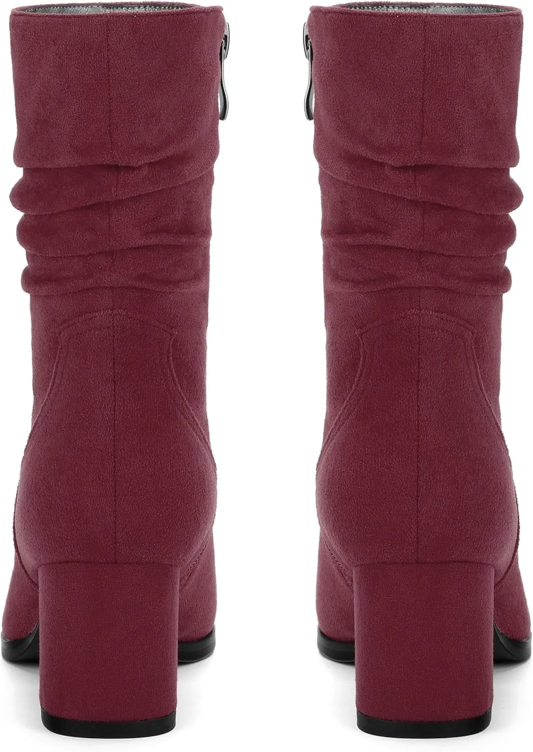 Women's Mid Calf Boots, Chunky Heel Pleated Calf Boots for Women, Fashion Pointed Toe Side Zipper Mid Heel Women's Boots,Women Shoes for Workpalce, Street and Banquet.