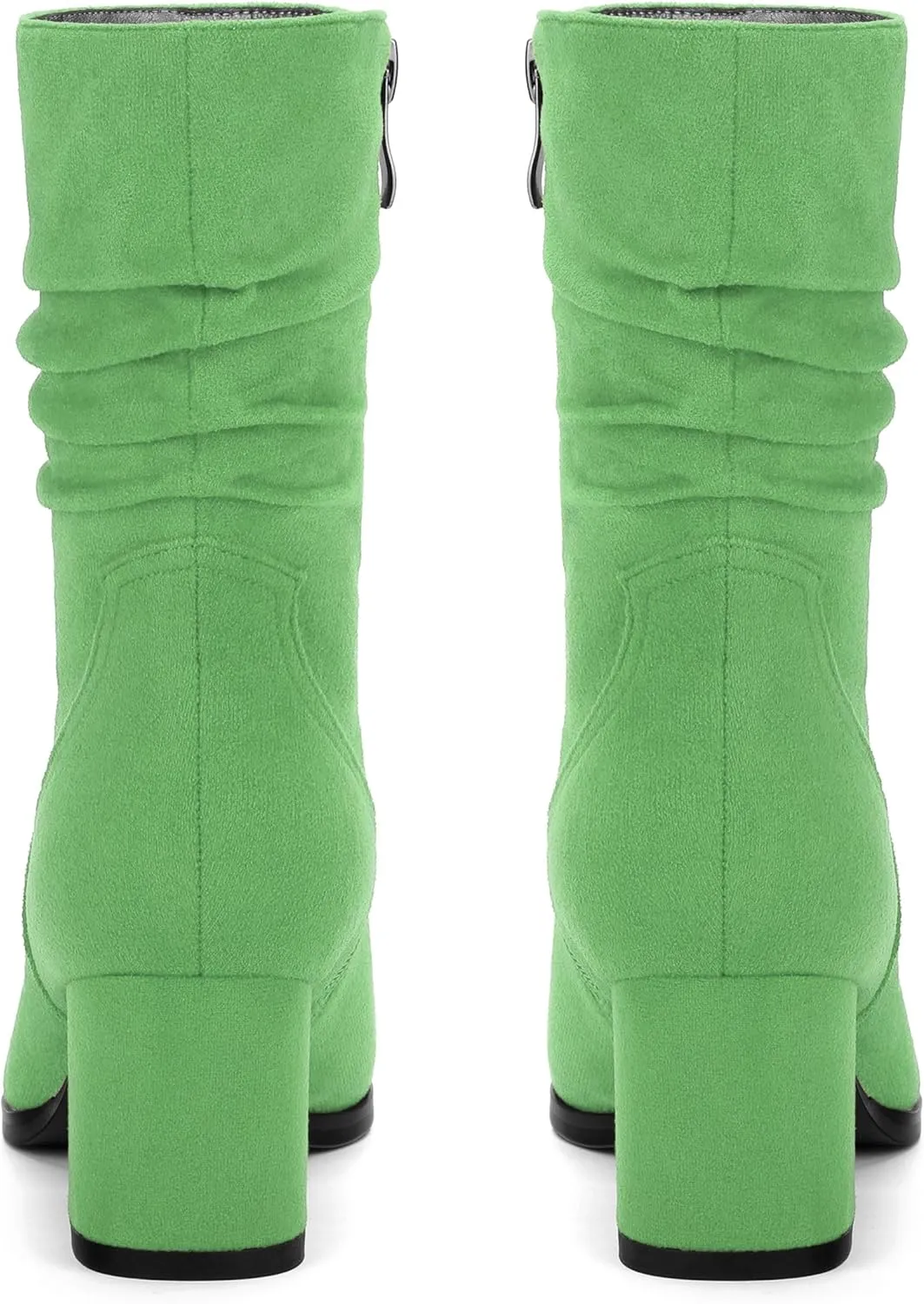 Women's Mid Calf Boots, Chunky Heel Pleated Calf Boots for Women, Fashion Pointed Toe Side Zipper Mid Heel Women's Boots,Women Shoes for Workpalce, Street and Banquet.
