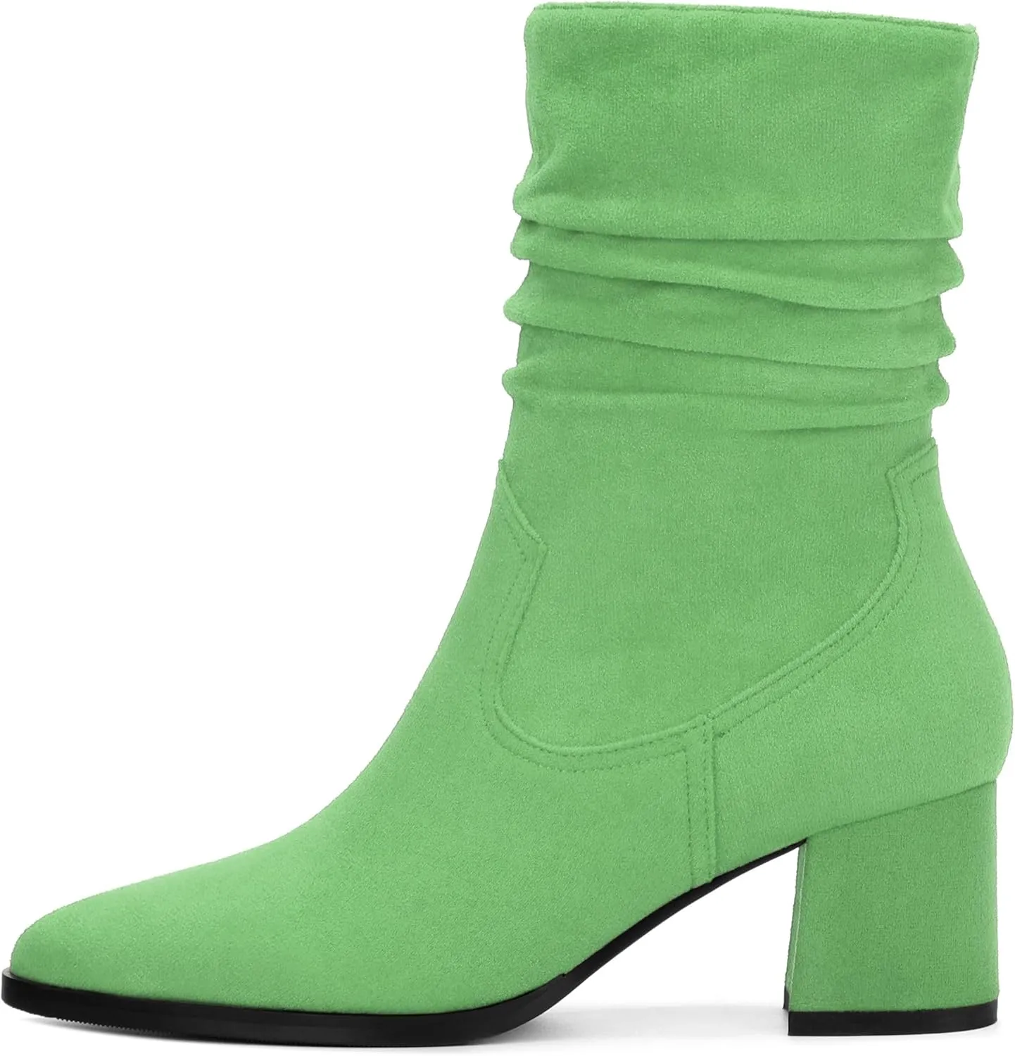 Women's Mid Calf Boots, Chunky Heel Pleated Calf Boots for Women, Fashion Pointed Toe Side Zipper Mid Heel Women's Boots,Women Shoes for Workpalce, Street and Banquet.
