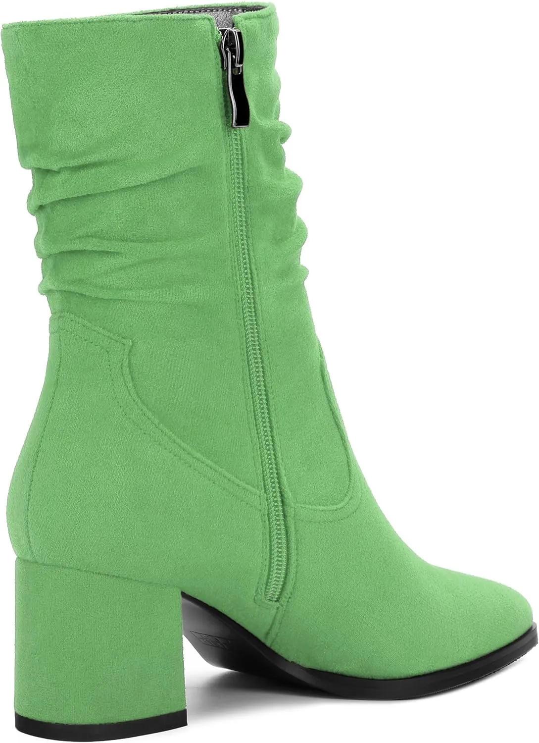 Women's Mid Calf Boots, Chunky Heel Pleated Calf Boots for Women, Fashion Pointed Toe Side Zipper Mid Heel Women's Boots,Women Shoes for Workpalce, Street and Banquet.