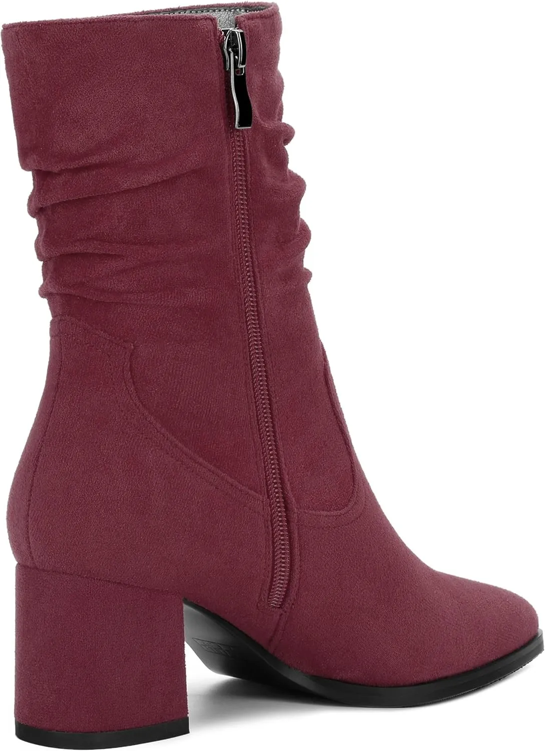 Women's Mid Calf Boots, Chunky Heel Pleated Calf Boots for Women, Fashion Pointed Toe Side Zipper Mid Heel Women's Boots,Women Shoes for Workpalce, Street and Banquet.