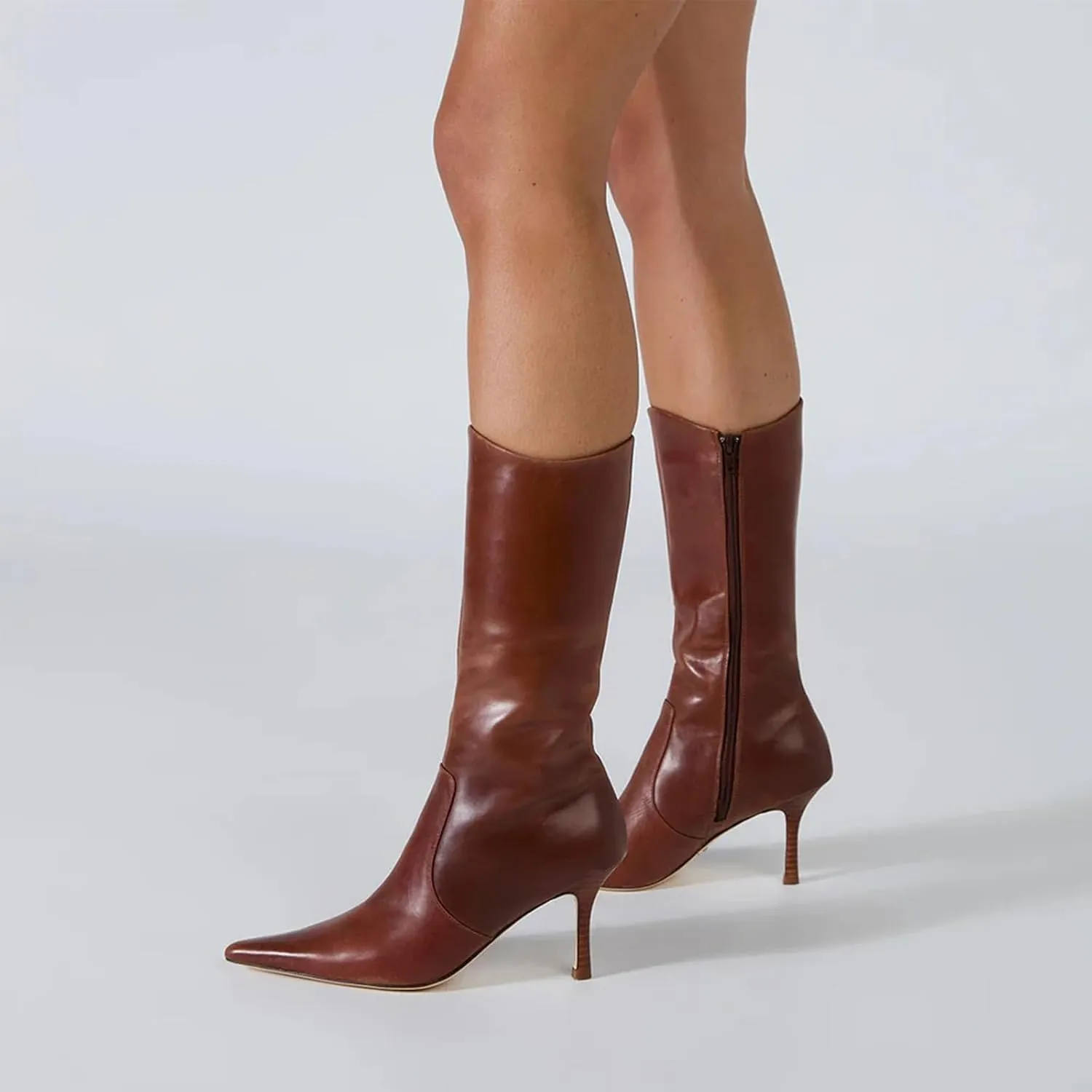 Women's mid-calf boots fashionable pointed toe casual boots stiletto heel side zipper boots