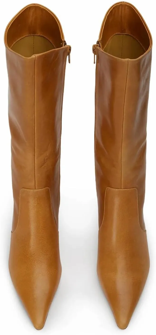 Women's mid-calf boots fashionable pointed toe casual boots stiletto heel side zipper boots