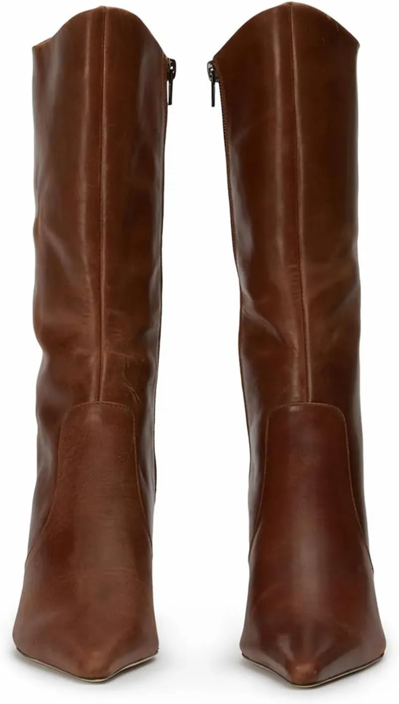 Women's mid-calf boots fashionable pointed toe casual boots stiletto heel side zipper boots