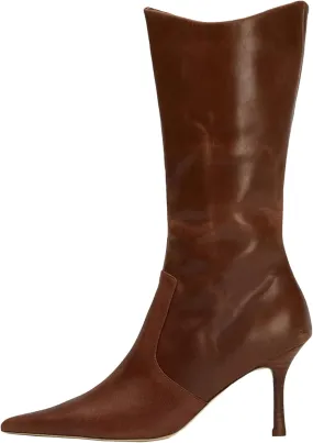 Women's mid-calf boots fashionable pointed toe casual boots stiletto heel side zipper boots