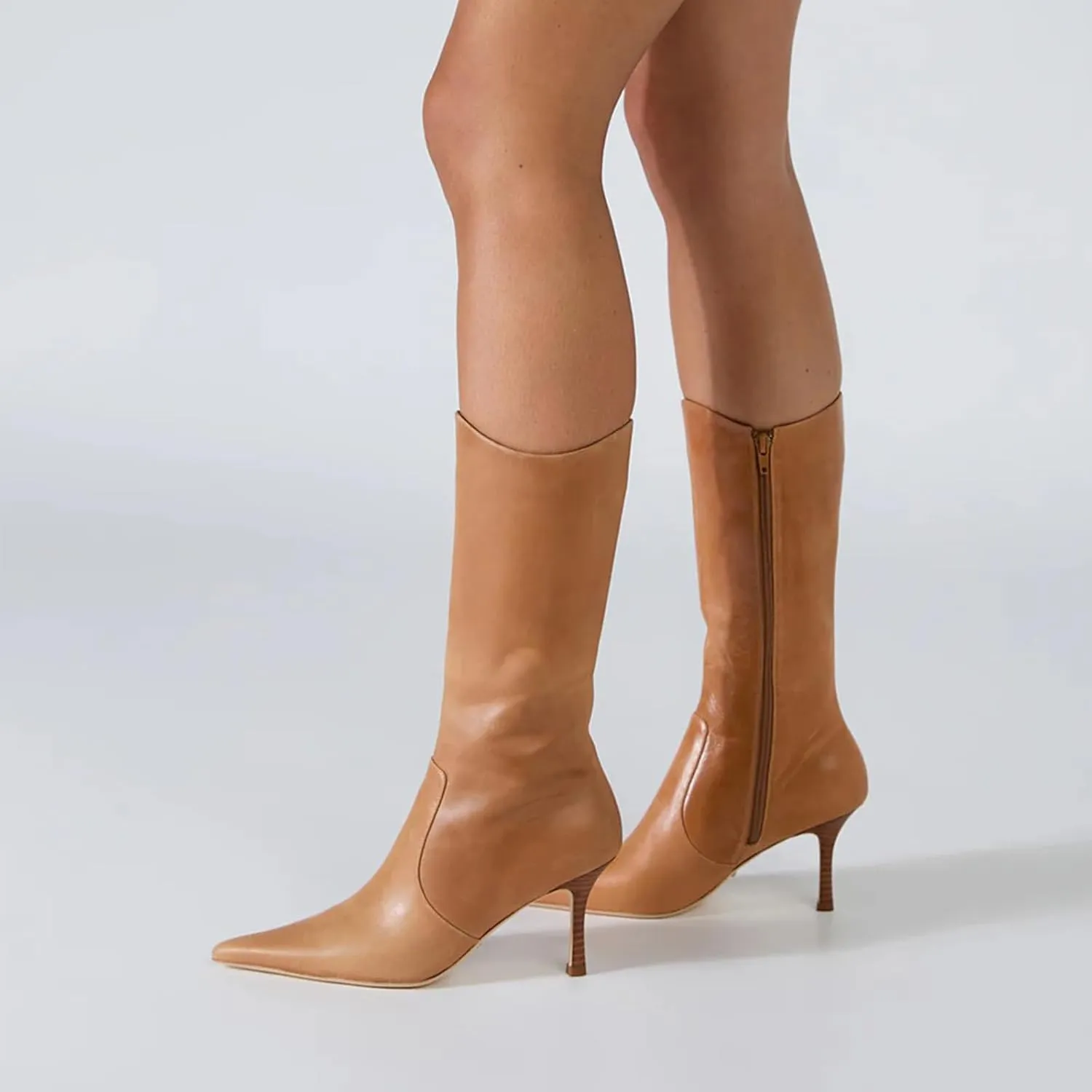 Women's mid-calf boots fashionable pointed toe casual boots stiletto heel side zipper boots
