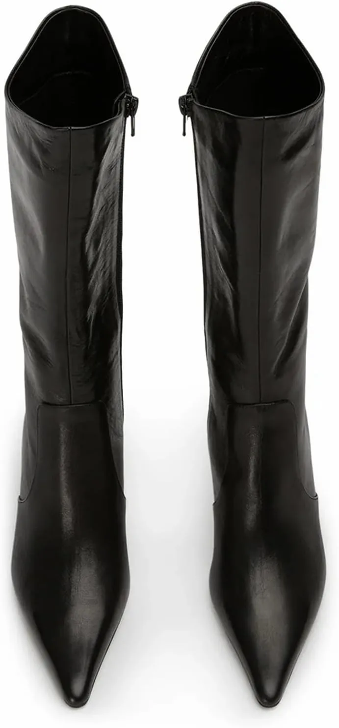 Women's mid-calf boots fashionable pointed toe casual boots stiletto heel side zipper boots