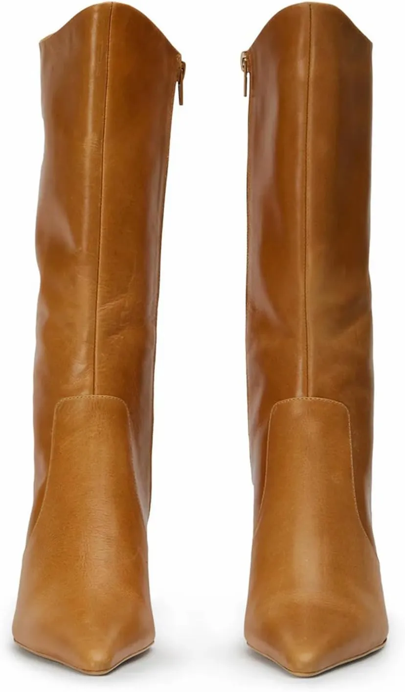 Women's mid-calf boots fashionable pointed toe casual boots stiletto heel side zipper boots