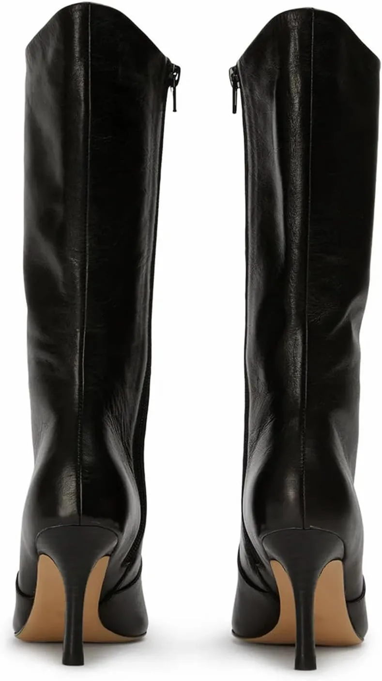 Women's mid-calf boots fashionable pointed toe casual boots stiletto heel side zipper boots