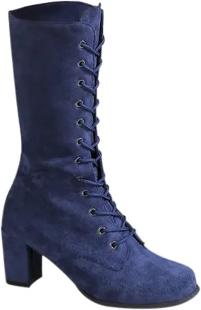Womens Mid Calf Boots Lace up Combat Chunky Heel Boots Leather Side Zipper Winter Faux Liing Hiking Boots