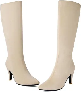 Women's Pointed Toe Stiletto Heels Knee High Boots Sexy Faux Suede Side Zipper Stretch Slouchy High Heel Long Boots Elegant Fall Winter Tall Boots