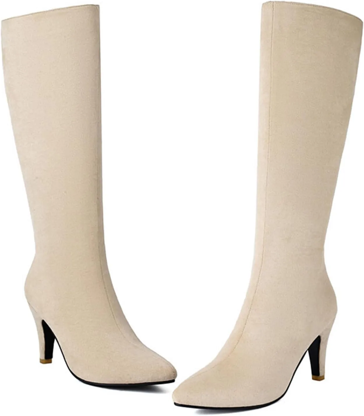 Women's Pointed Toe Stiletto Heels Knee High Boots Sexy Faux Suede Side Zipper Stretch Slouchy High Heel Long Boots Elegant Fall Winter Tall Boots