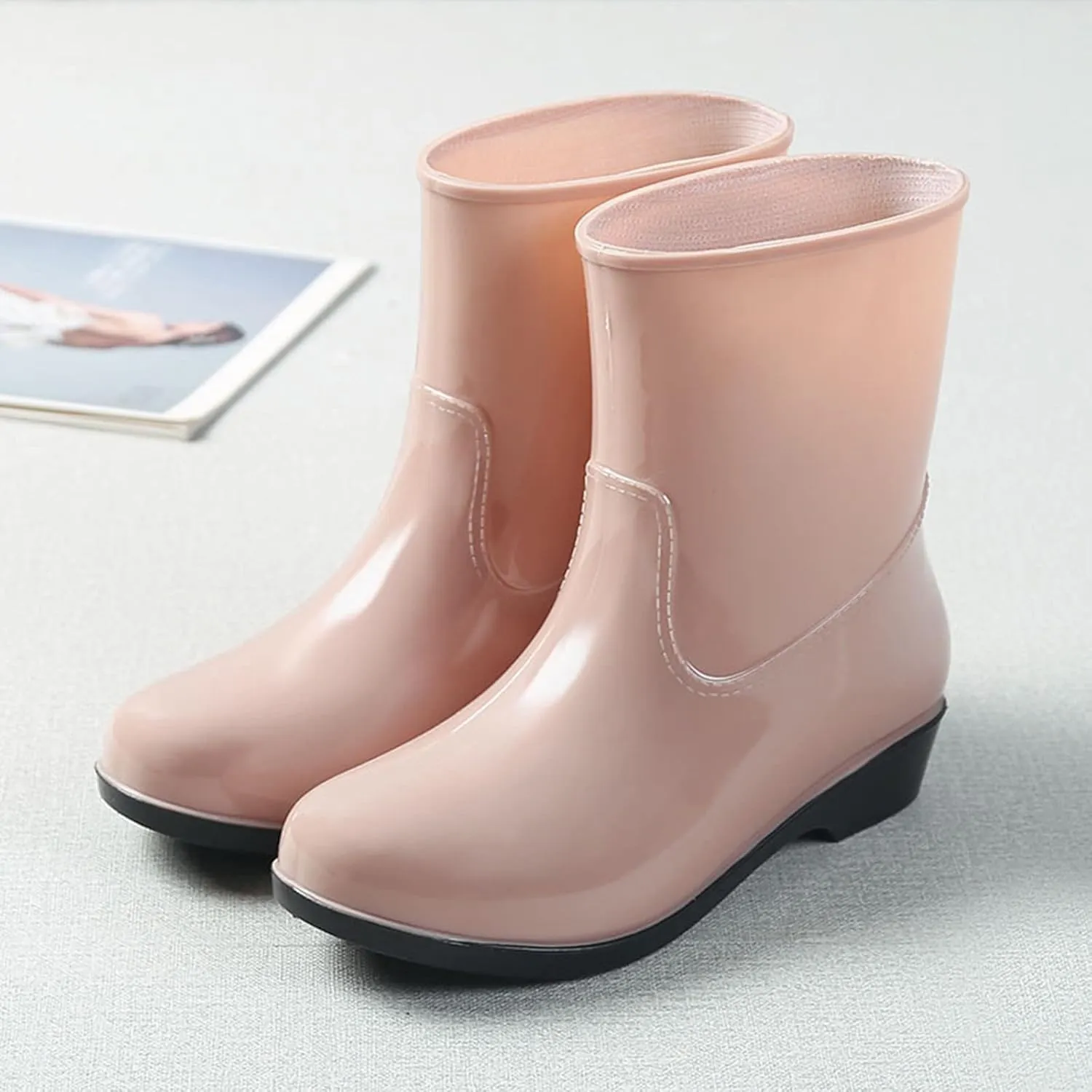 Womens Rubber Boots Womens Rain Boots Mid Calf Out Work for Boating Fishing Gardening Farming Rain Shoes